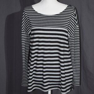 Talbots Black & Gray Striped Bateau Neck Long-Sleeve Tee - Women's Size Medium